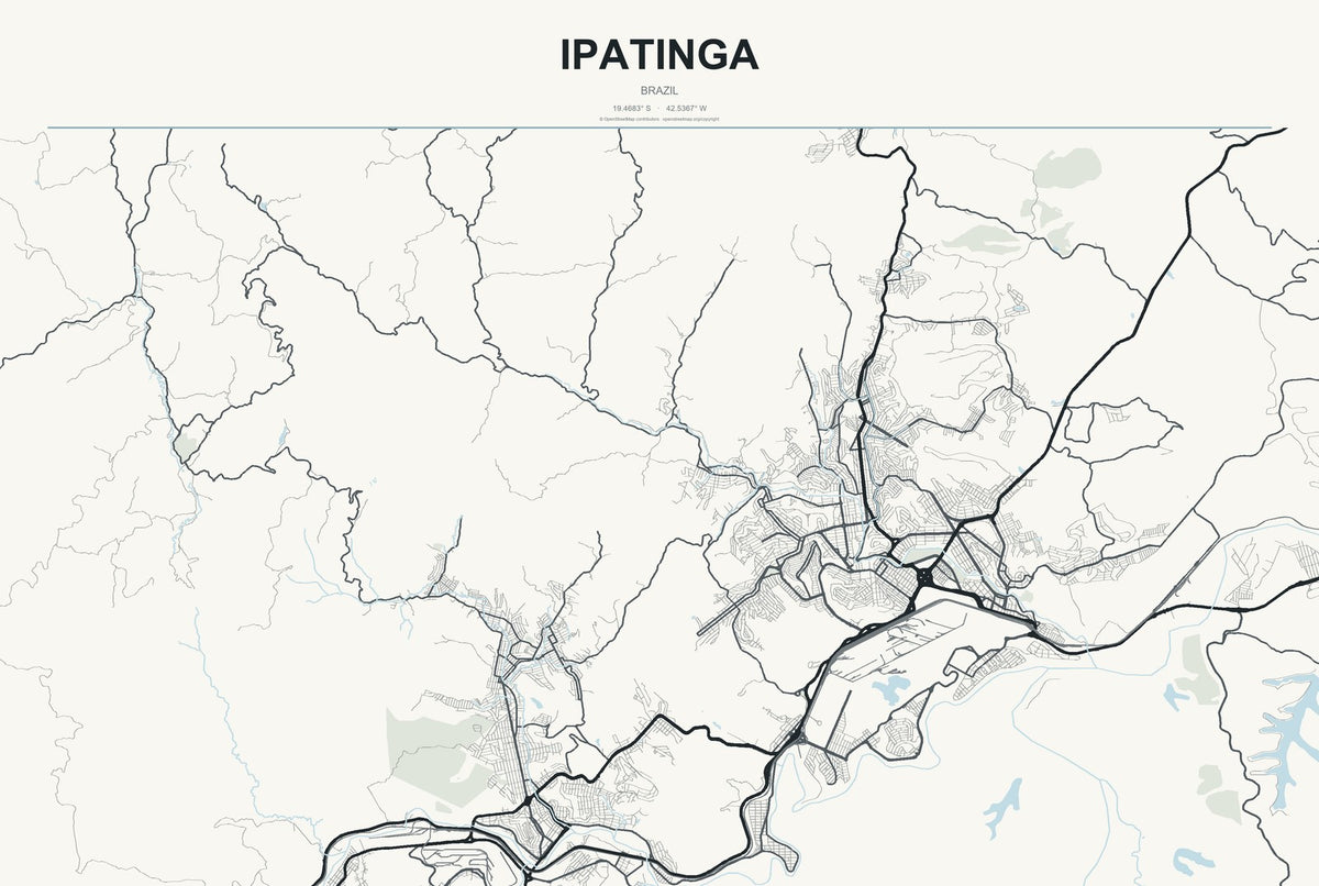 Ipatinga, Brazil City Map Aluminum Sign in Headline Atlas style