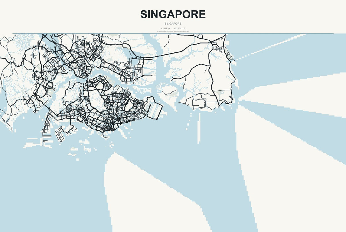 Singapore, Singapore City Map Aluminum Sign in Headline Atlas style