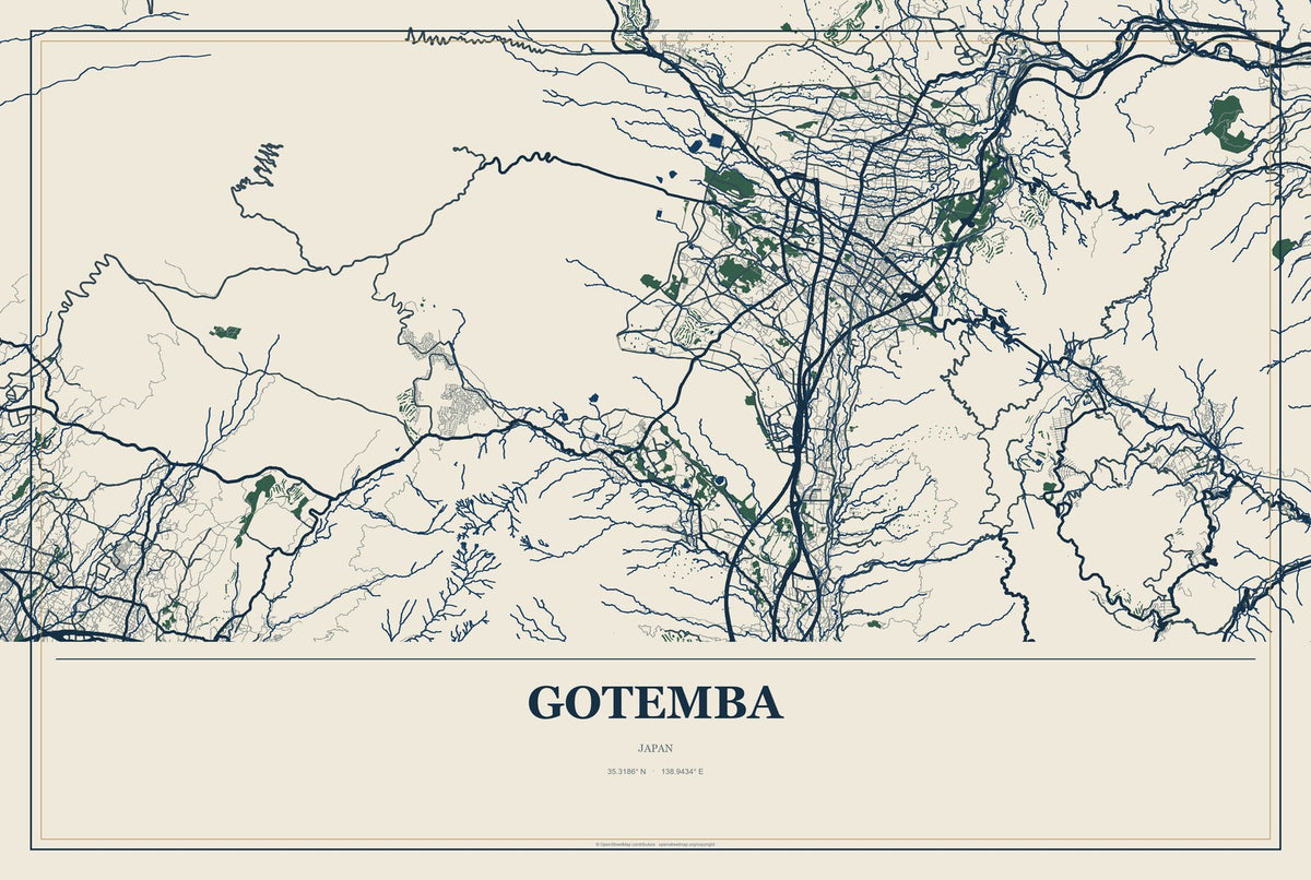 Gotemba, Japan City Map Aluminum Sign in Coastal Cutout style