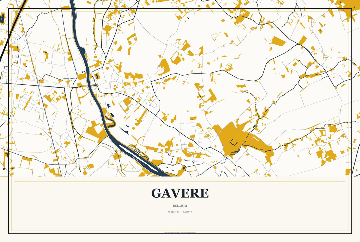 Gavere, Belgium City Map Aluminum Sign in Citrine Modern style