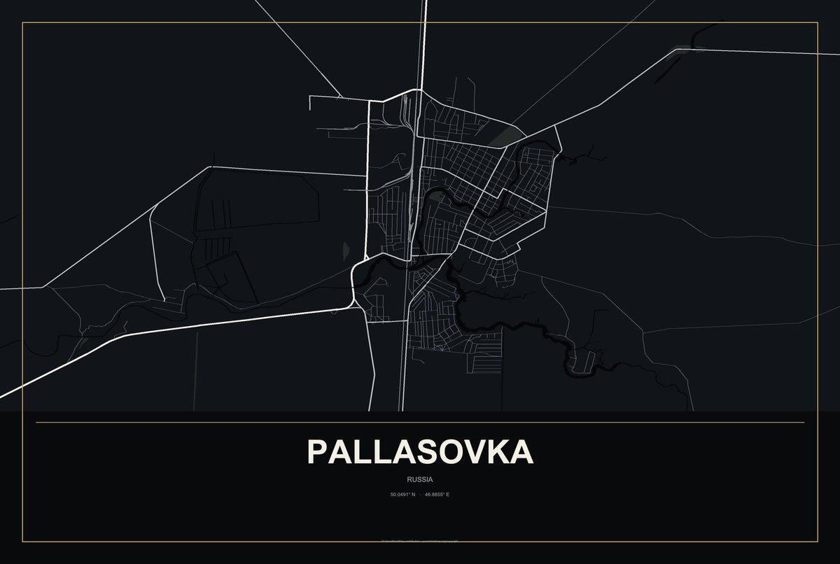 Pallasovka, Russia City Map Aluminum Sign in Metropolitan Noir style