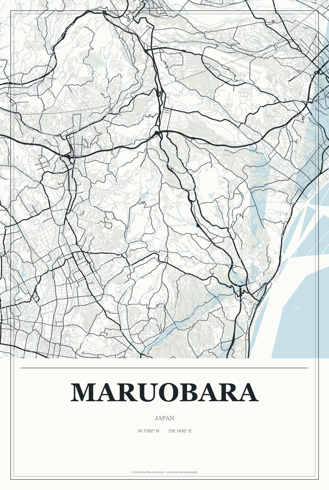 Maruobara, Japan City Map Aluminum Sign in Gallery Air style