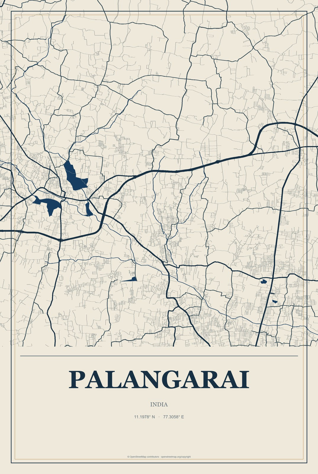 Palangarai, India City Map Aluminum Sign in Coastal Cutout style