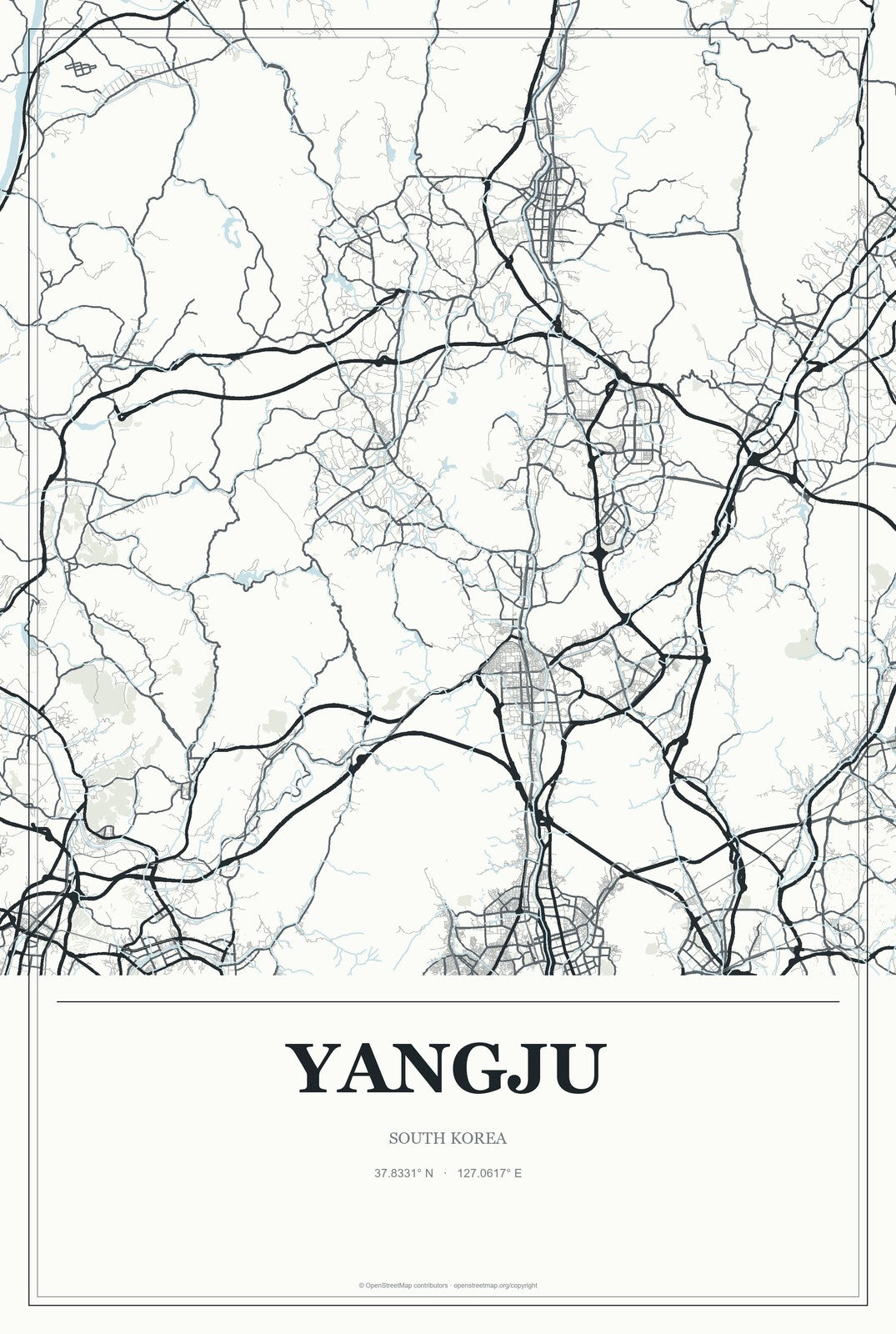 Yangju, South Korea City Map Aluminum Sign in Gallery Air style