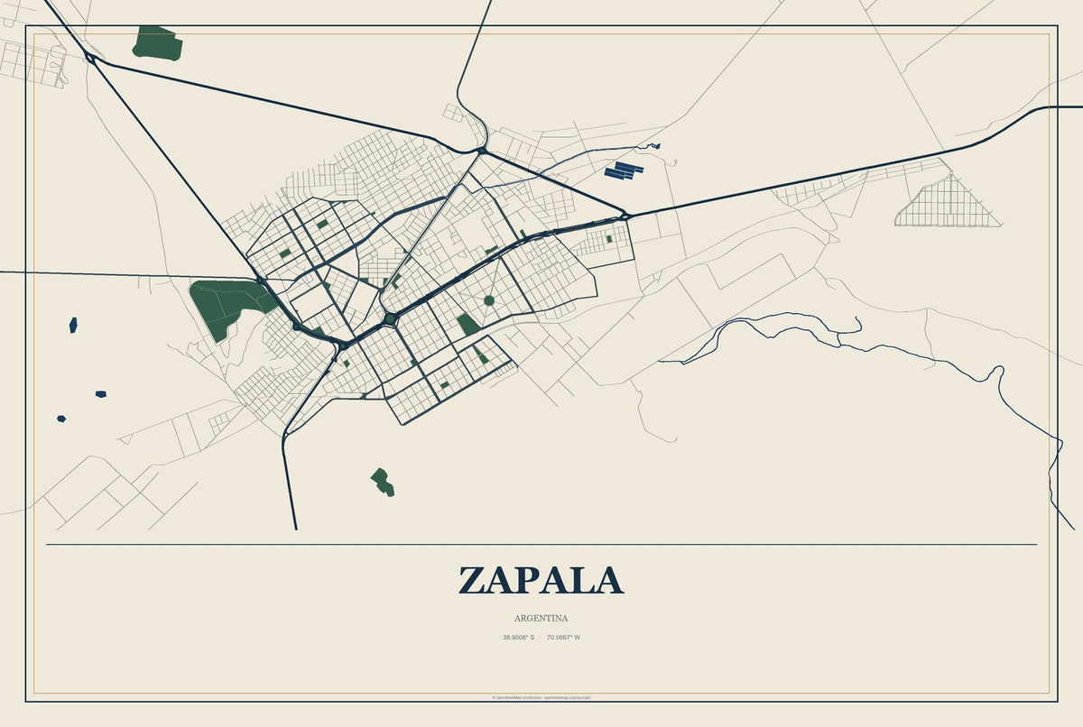 Zapala, Argentina City Map Aluminum Sign in Coastal Cutout style