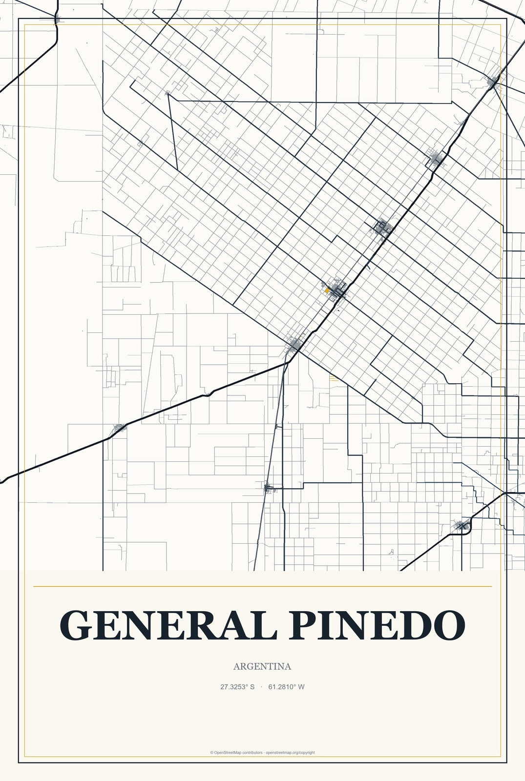 General Pinedo, Argentina City Map Aluminum Sign in Citrine Modern style