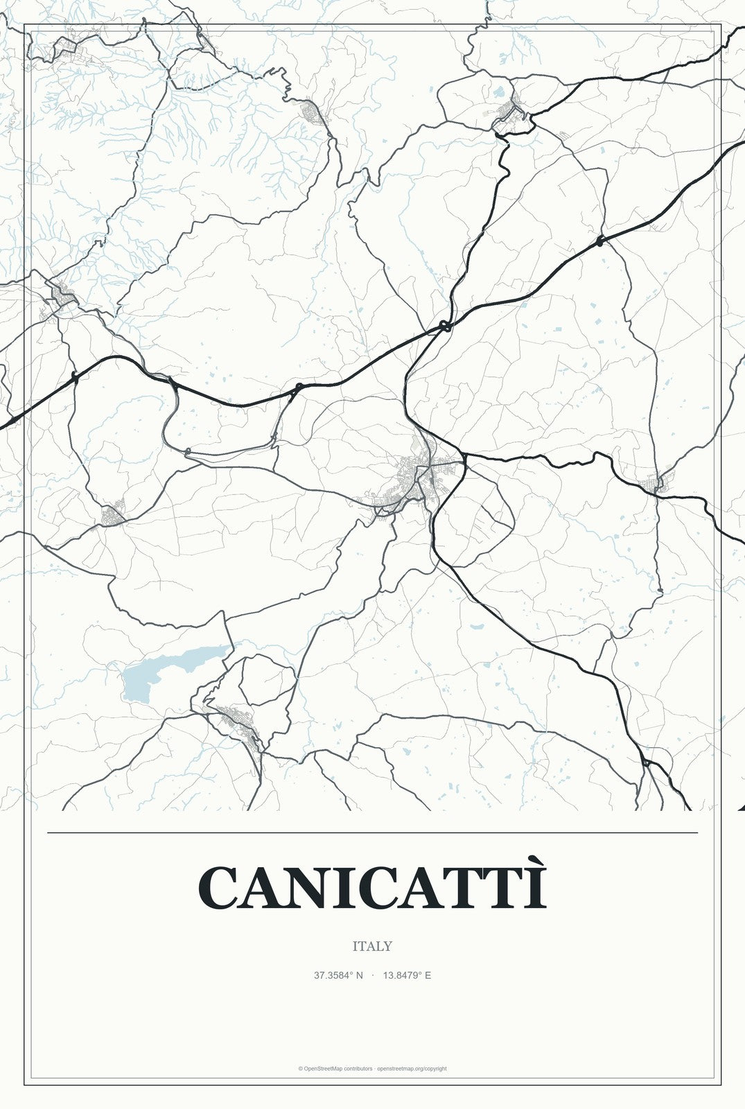 Canicattì, Italy City Map Aluminum Sign in Gallery Air style