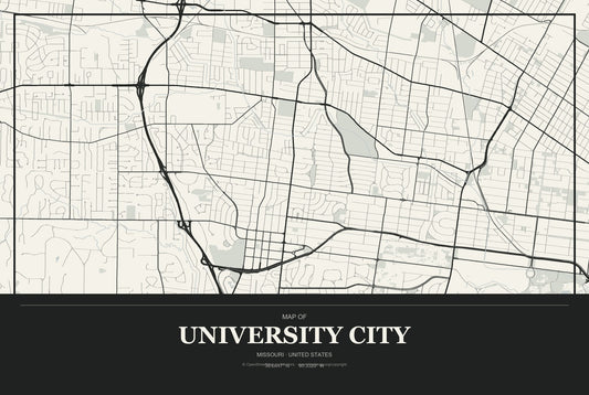 University City, Missouri City Map Aluminum Sign in Museum Plaque style