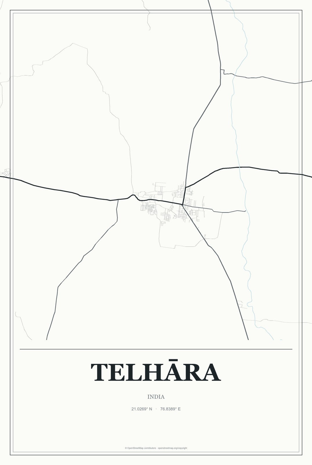 Telhāra, India City Map Aluminum Sign in Gallery Air style