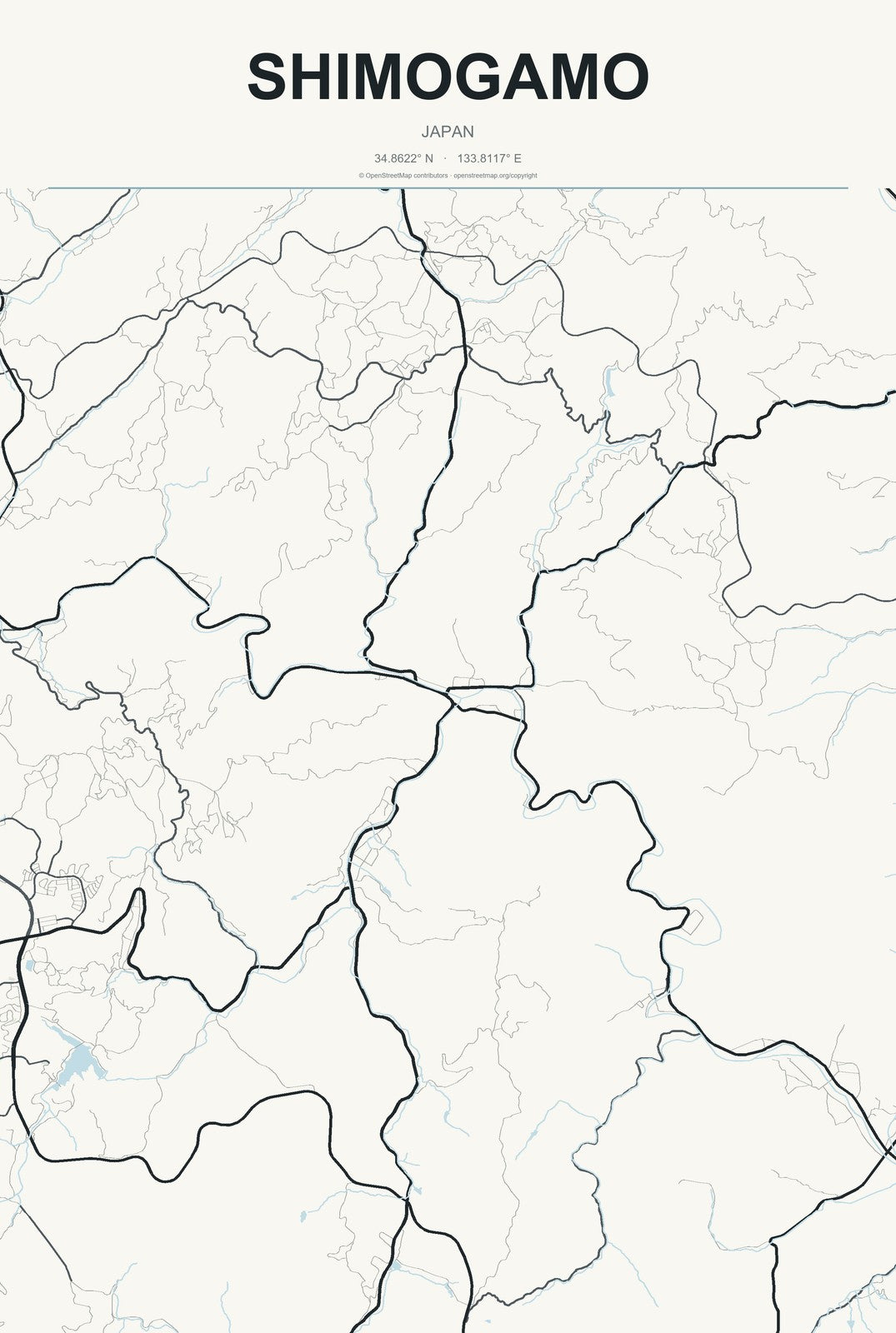 Shimogamo, Japan City Map Aluminum Sign in Headline Atlas style