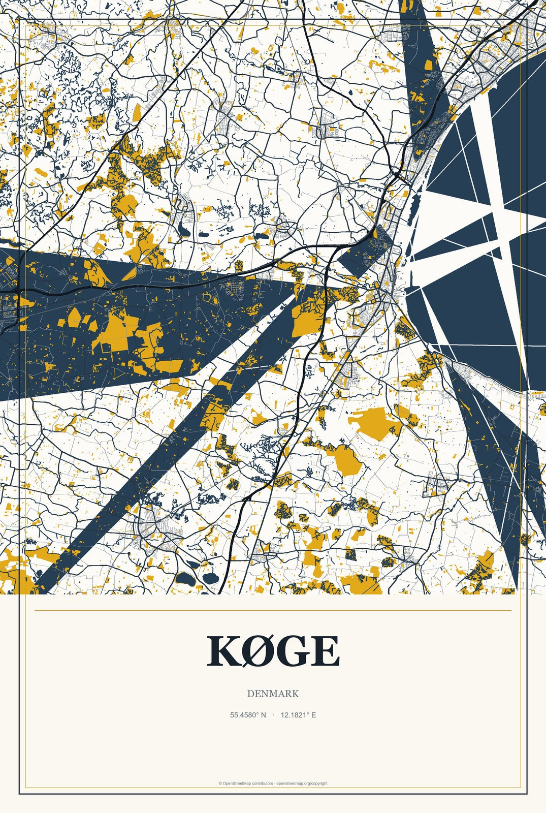 Køge, Denmark City Map Aluminum Sign in Citrine Modern style