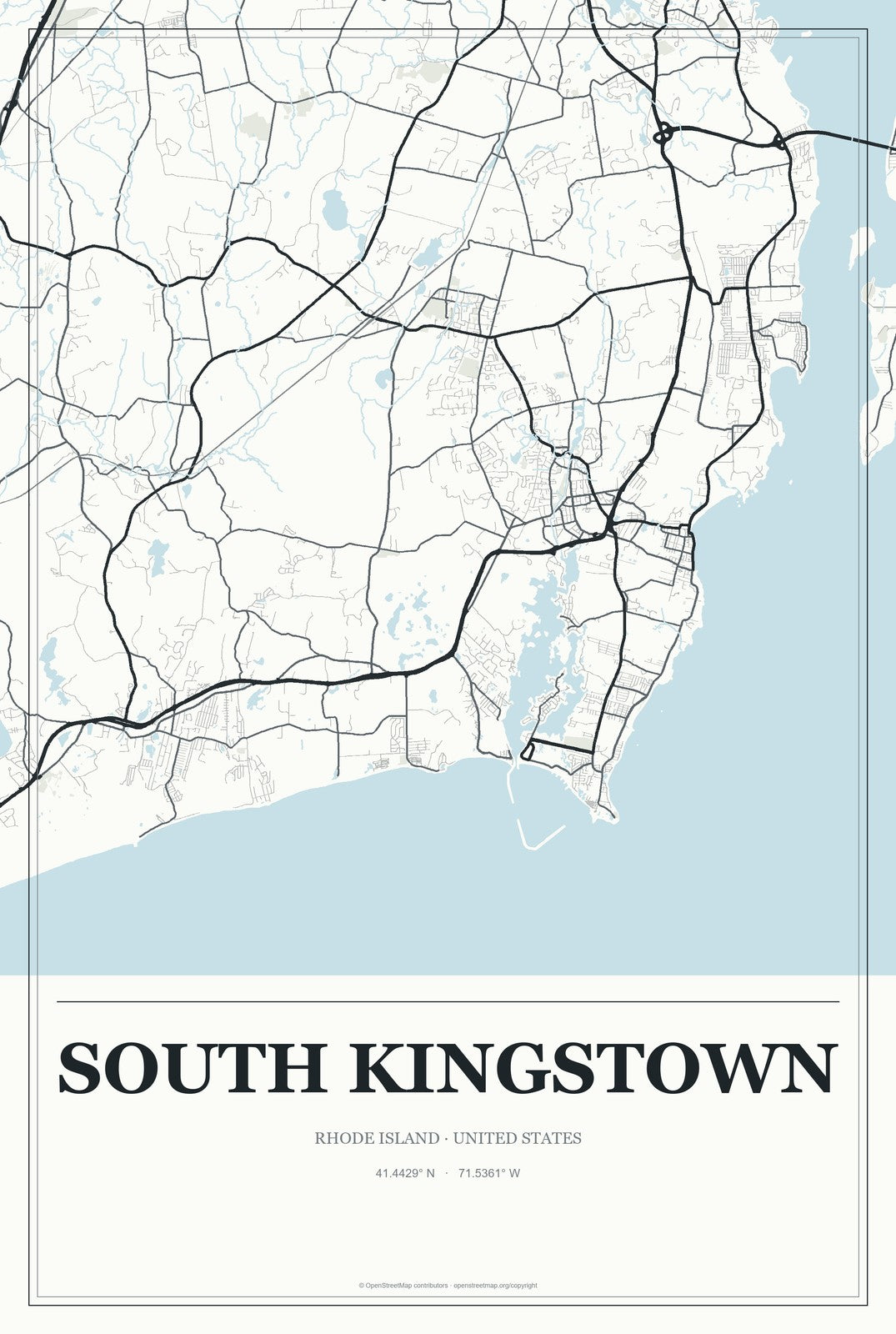 South Kingstown, Rhode Island City Map Aluminum Sign in Gallery Air style
