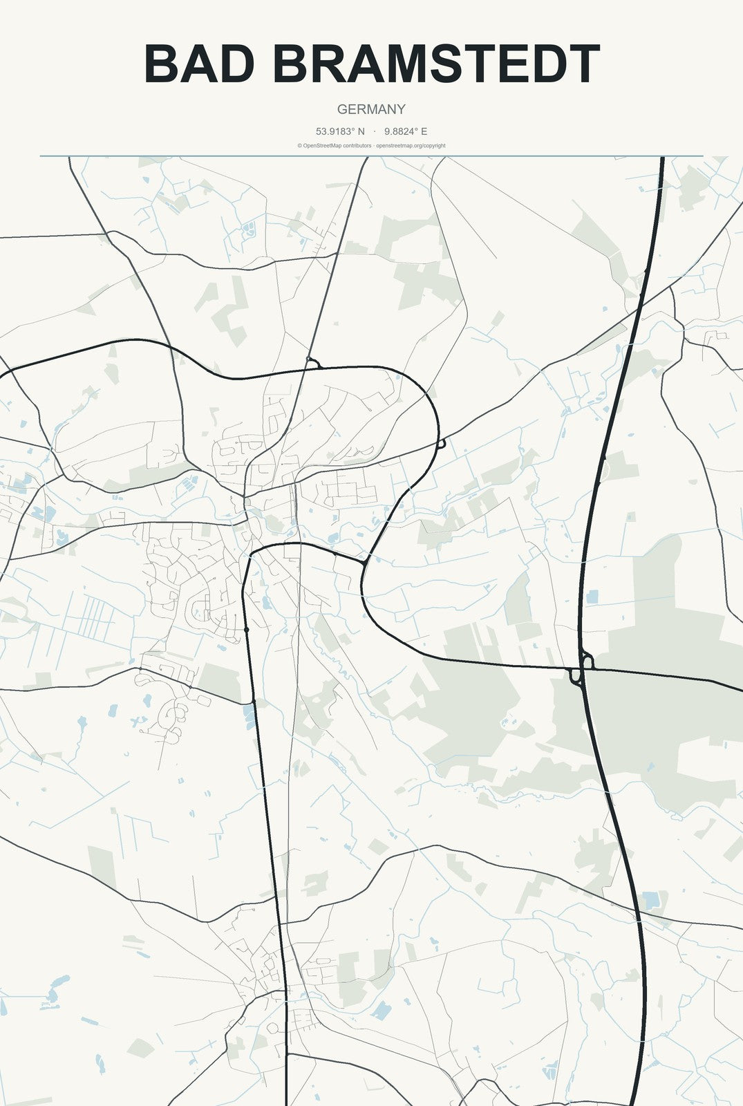 Bad Bramstedt, Germany City Map Aluminum Sign in Headline Atlas style