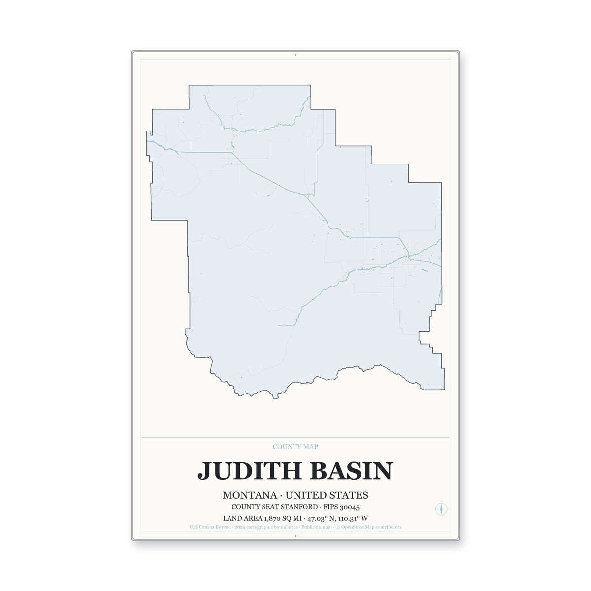 Judith Basin County, Montana Map Aluminum Sign in Gallery Air style