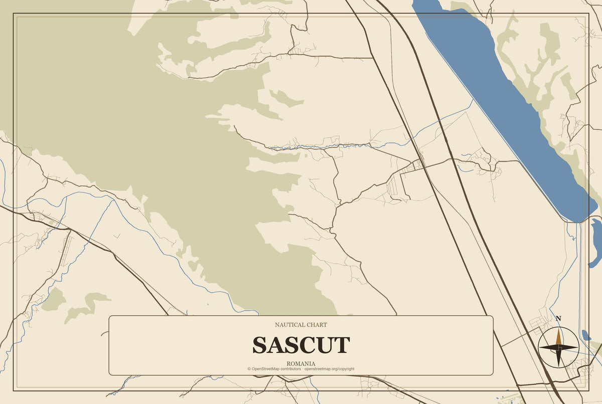 Sascut, Romania City Map Aluminum Sign in Heritage Nautical style