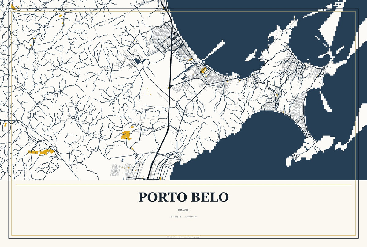 Porto Belo, Brazil City Map Aluminum Sign in Citrine Modern style