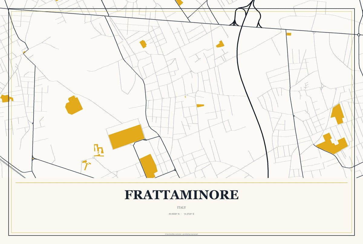 Frattaminore, Italy City Map Aluminum Sign in Citrine Modern style