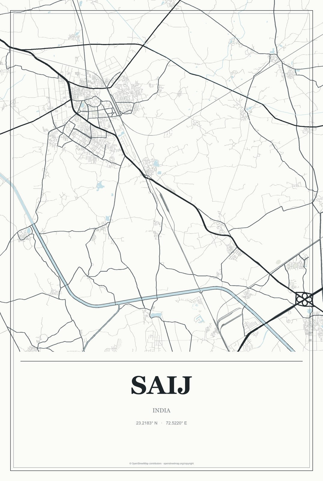 Saij, India City Map Aluminum Sign in Gallery Air style