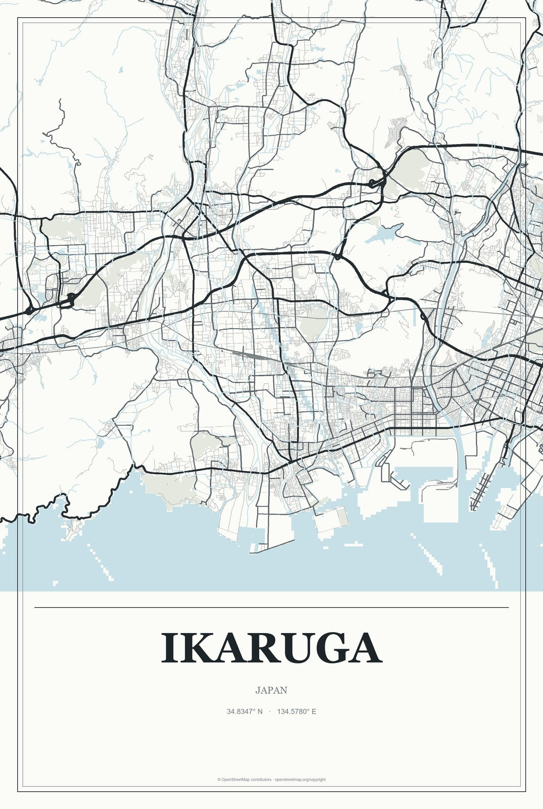 Ikaruga, Japan City Map Aluminum Sign in Gallery Air style