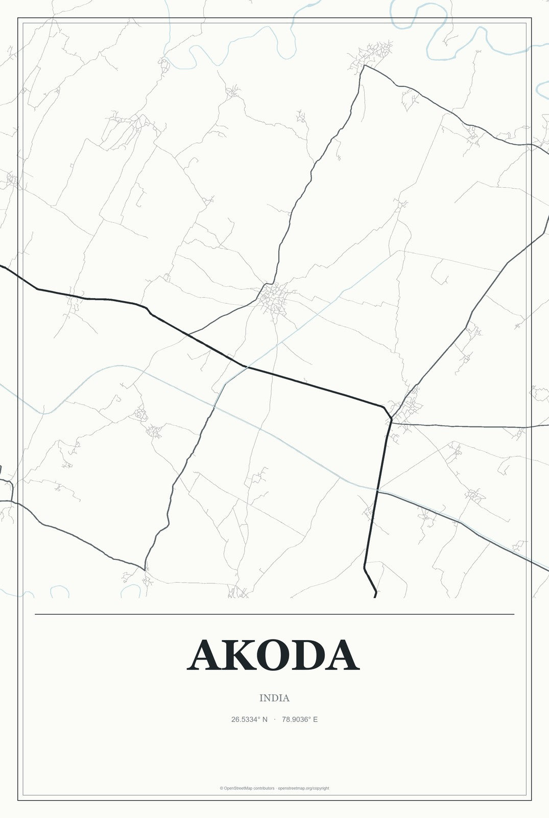 Akoda, India City Map Aluminum Sign in Gallery Air style