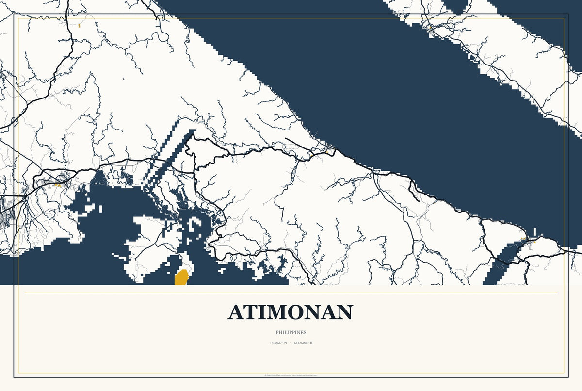Atimonan, Philippines City Map Aluminum Sign in Citrine Modern style