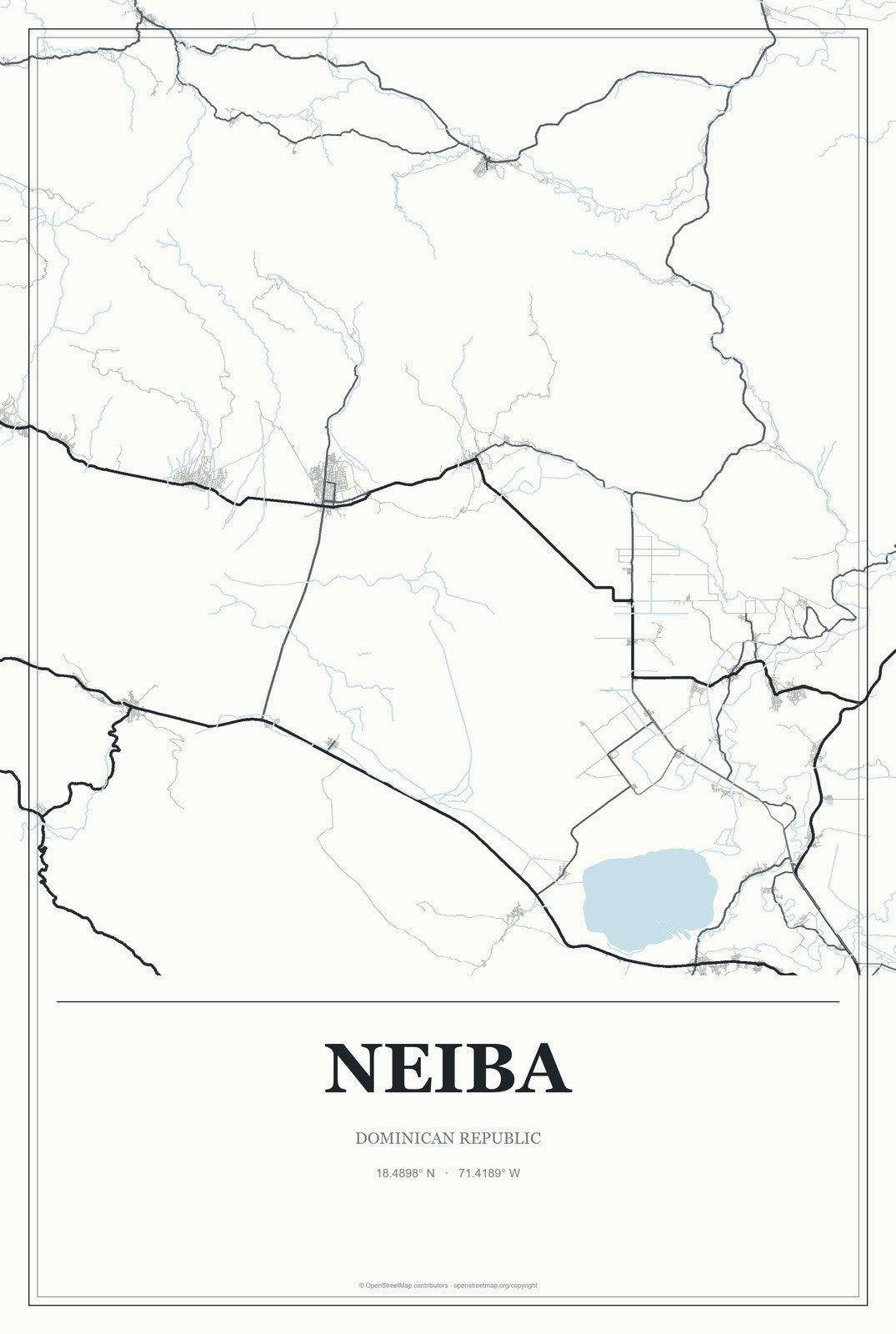 Neiba, Dominican Republic City Map Aluminum Sign in Gallery Air style