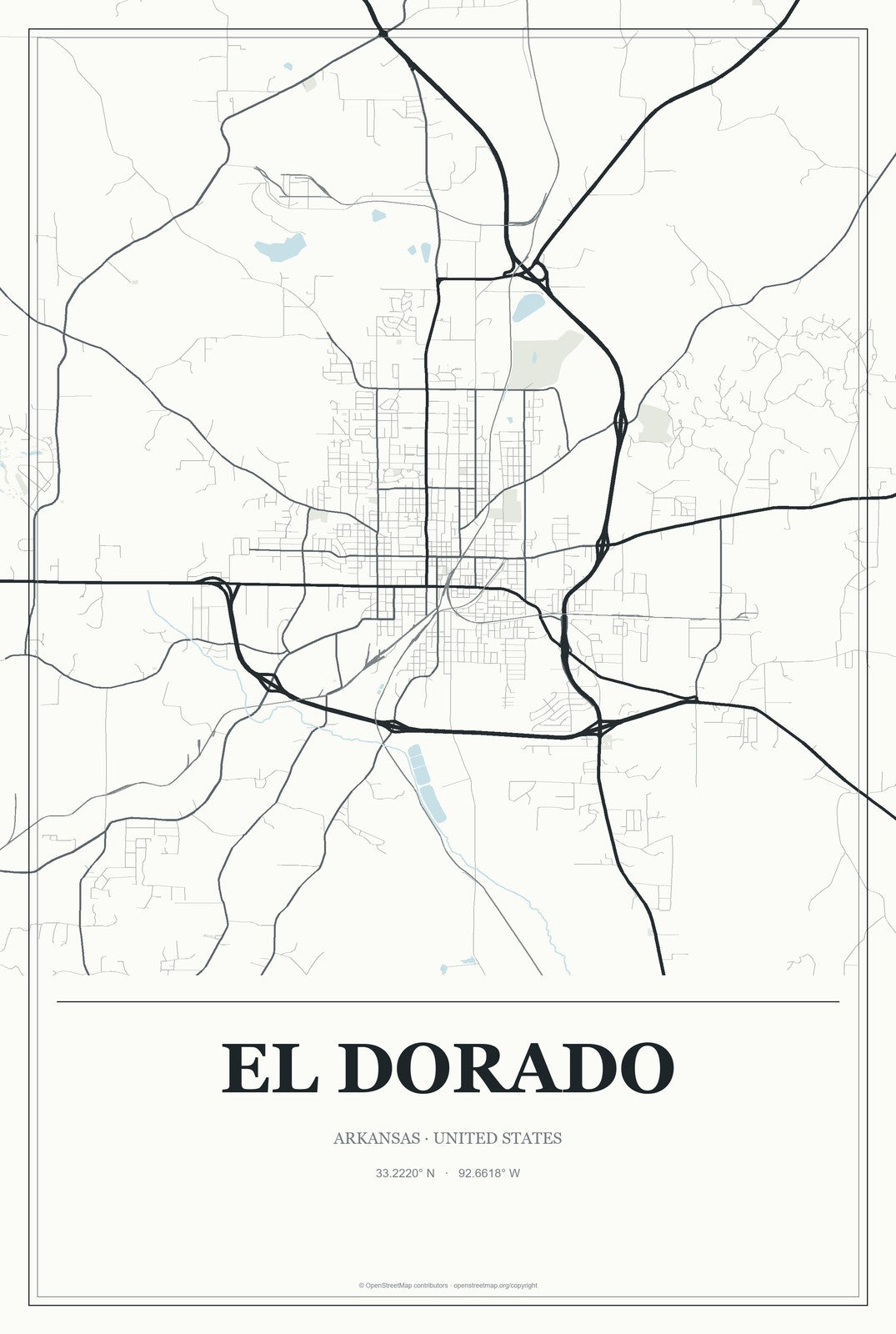 El Dorado, Arkansas City Map Aluminum Sign in Gallery Air style