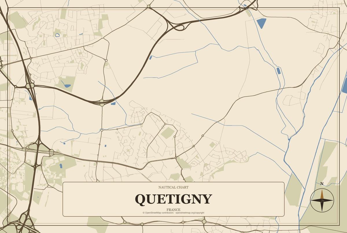 Quetigny, France City Map Aluminum Sign in Heritage Nautical style