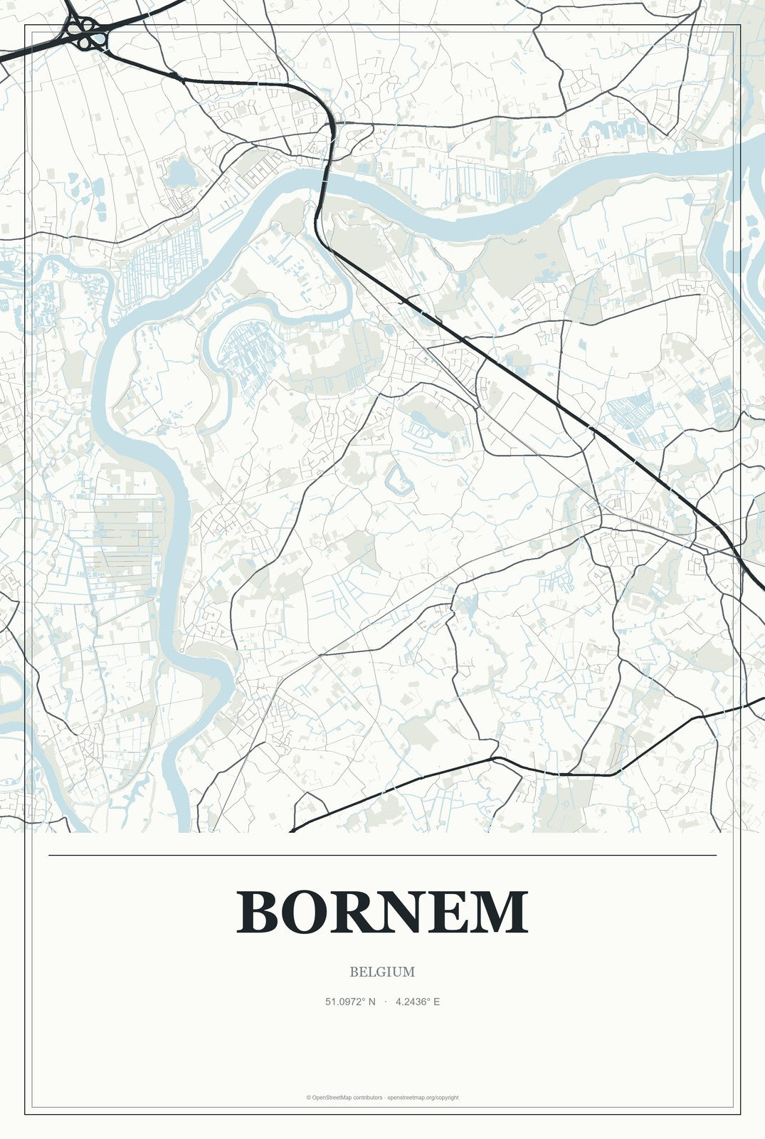 Bornem, Belgium City Map Aluminum Sign in Gallery Air style