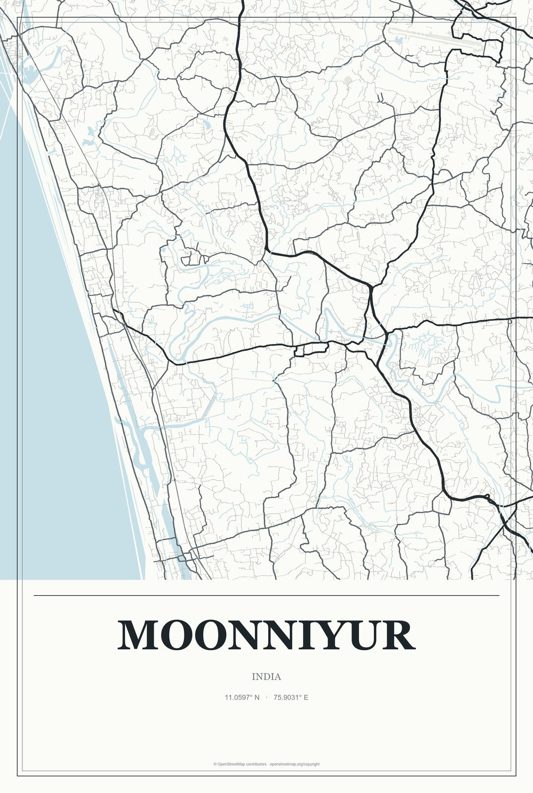 Moonniyur, India City Map Aluminum Sign in Gallery Air style