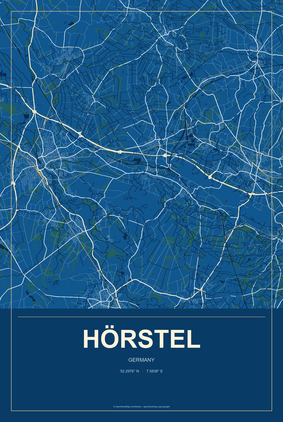 Hörstel, Germany City Map Aluminum Sign in Harbor Cobalt style