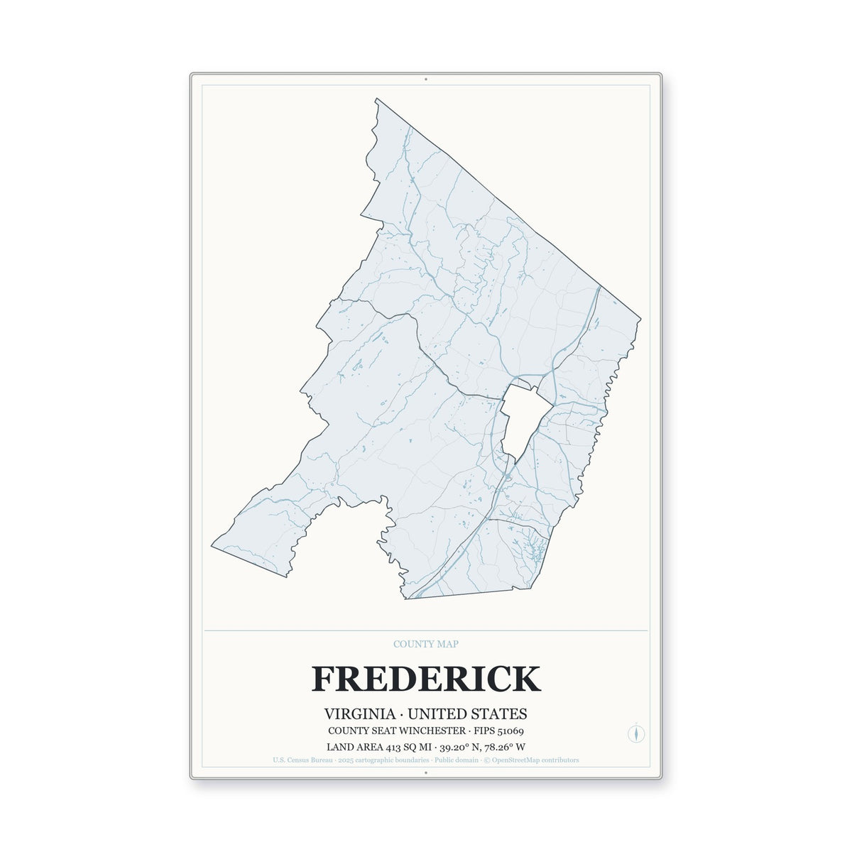 Frederick County, Virginia Map Aluminum Sign in Gallery Air style