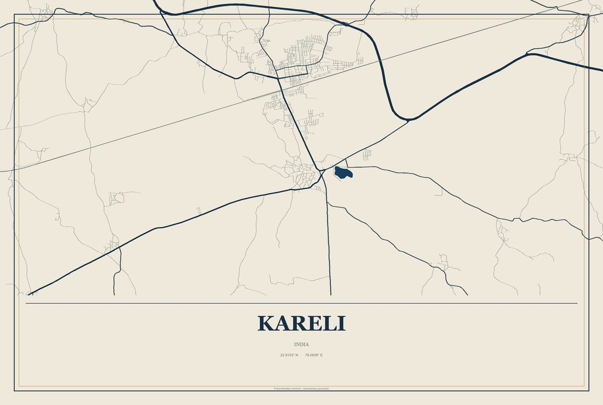Kareli, India City Map Aluminum Sign in Coastal Cutout style