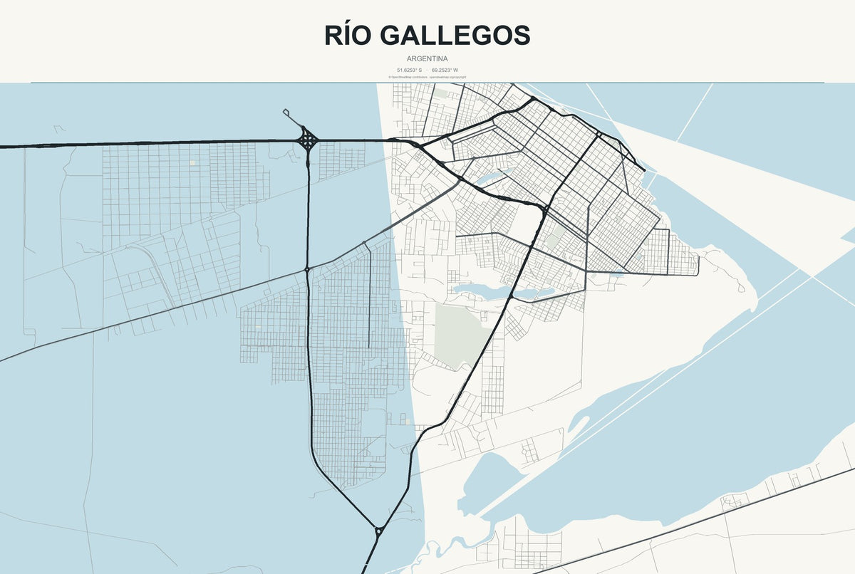 Río Gallegos, Argentina City Map Aluminum Sign in Headline Atlas style