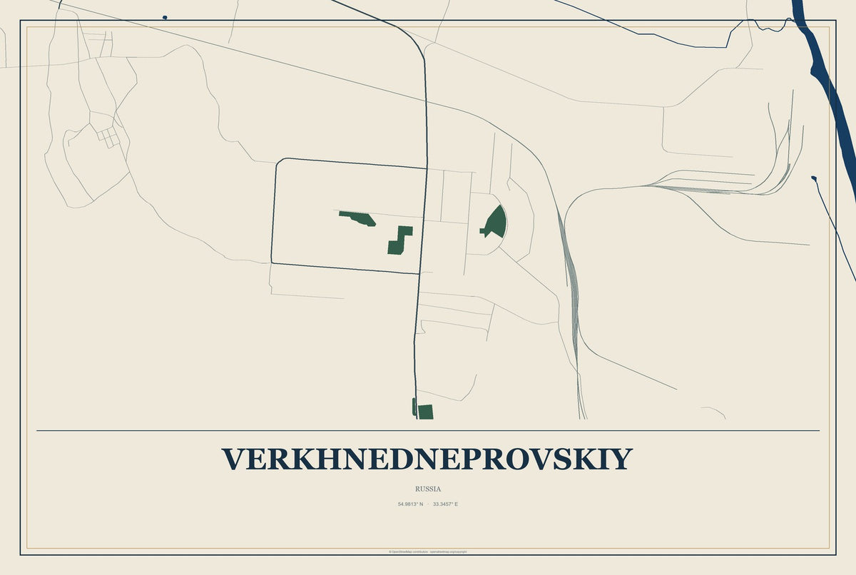 Verkhnedneprovskiy, Russia City Map Aluminum Sign in Coastal Cutout style