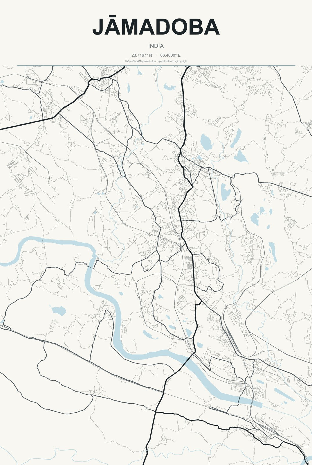 Jāmadoba, India City Map Aluminum Sign in Headline Atlas style