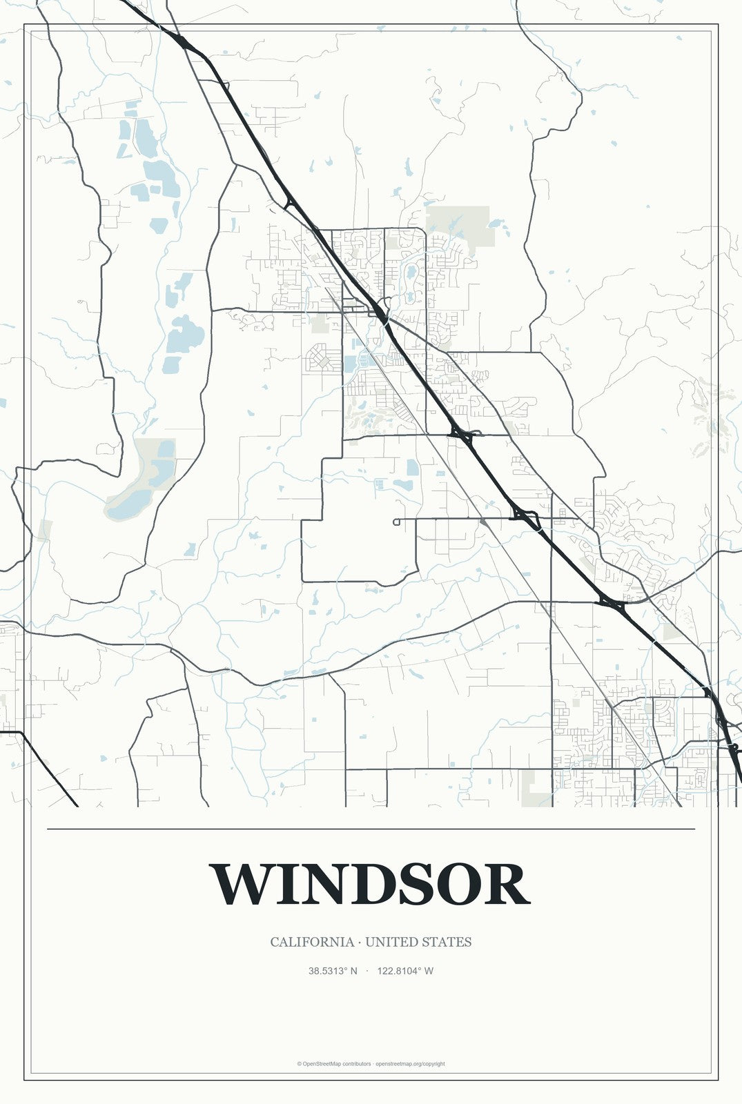 Windsor, California City Map Aluminum Sign in Gallery Air style