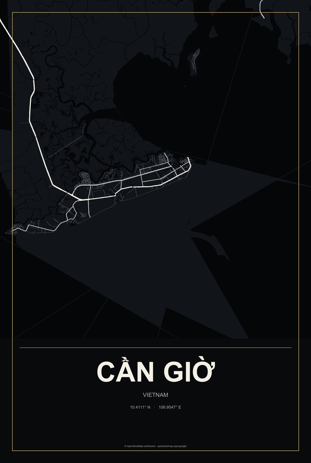 Cần Giờ, Vietnam City Map Aluminum Sign in Metropolitan Noir style
