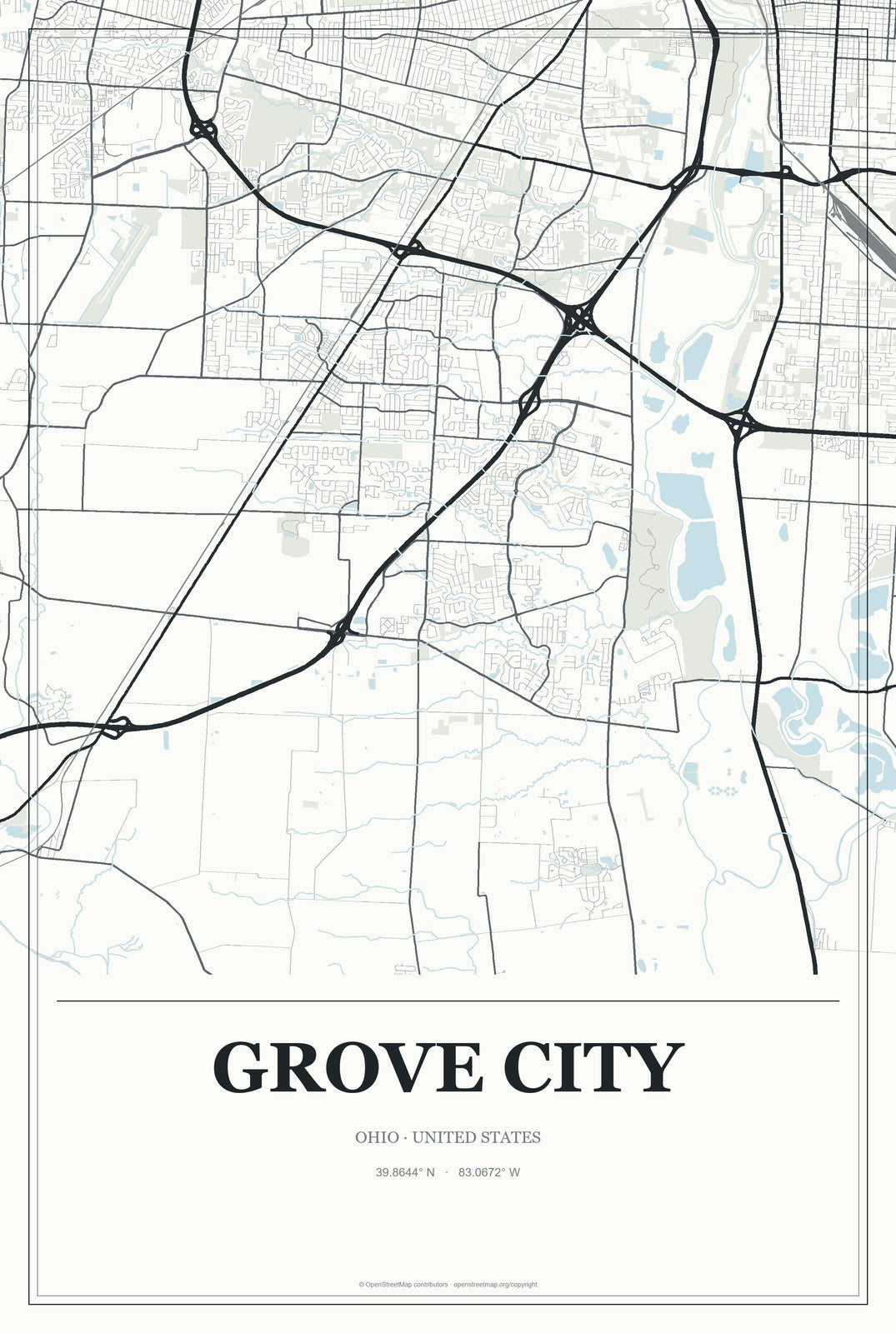 Grove City, Ohio City Map Aluminum Sign in Gallery Air style