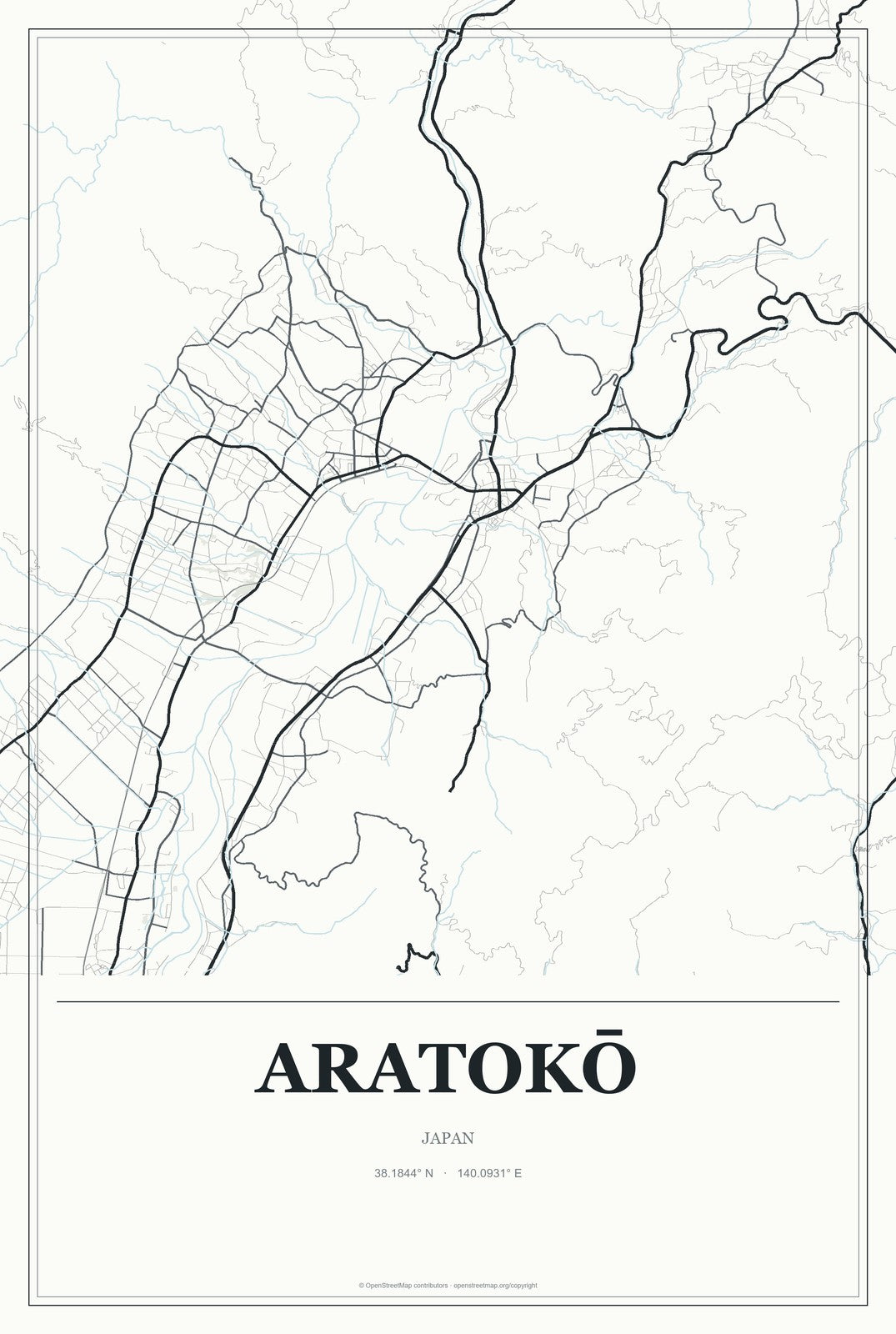 Aratokō, Japan City Map Aluminum Sign in Gallery Air style