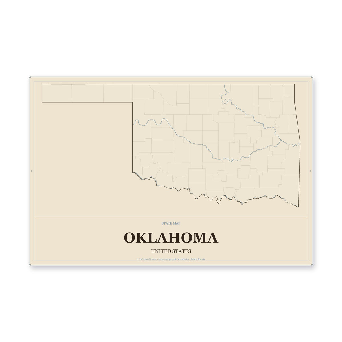 Oklahoma state map aluminum sign in Heritage Nautical style