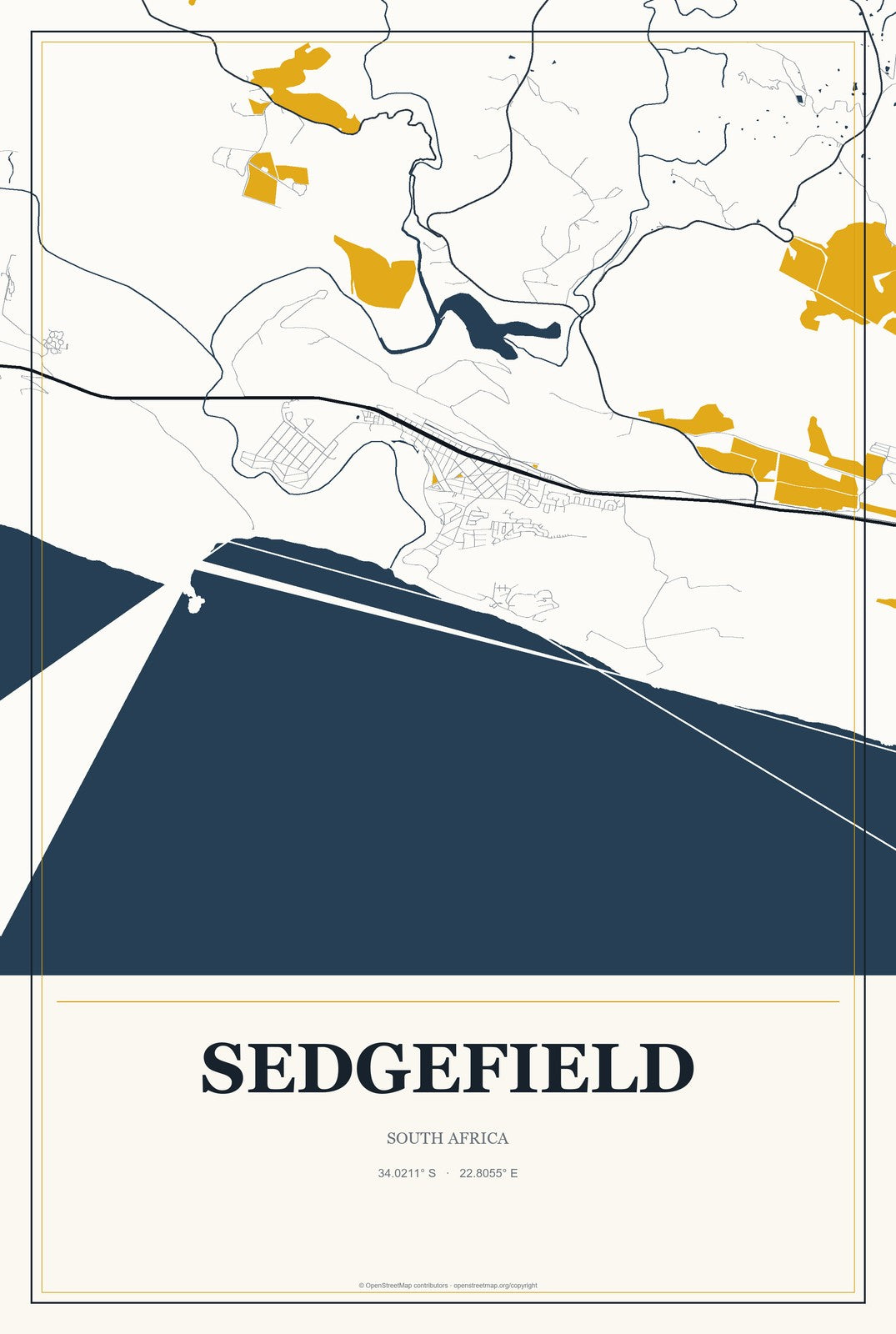 Sedgefield, South Africa City Map Aluminum Sign in Citrine Modern style