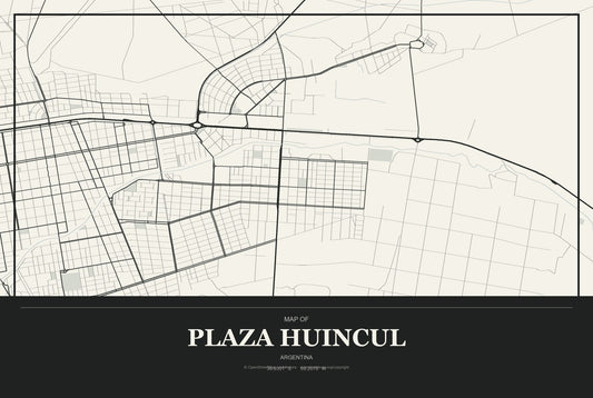 Plaza Huincul, Argentina City Map Aluminum Sign in Museum Plaque style