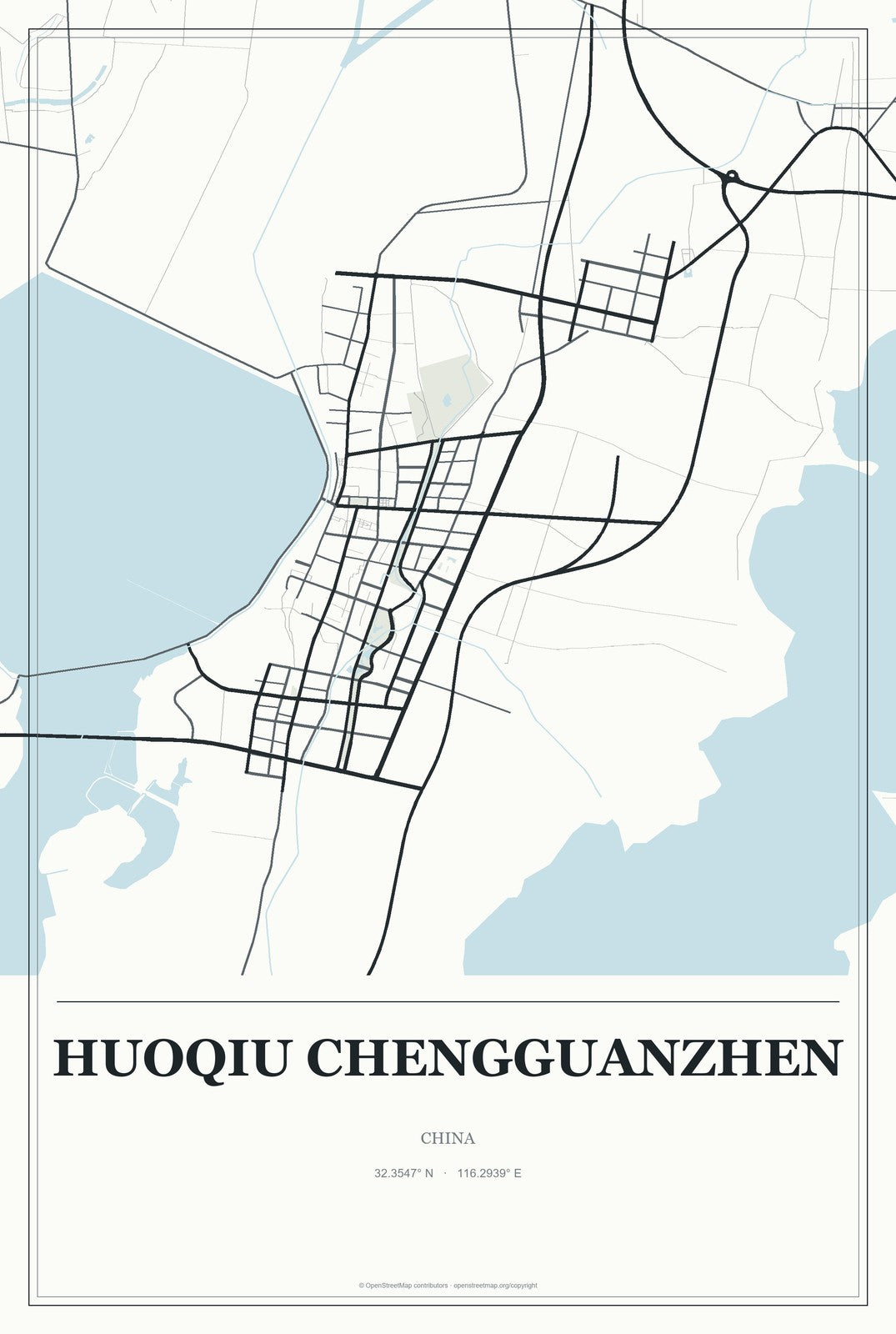 Huoqiu Chengguanzhen, China City Map Aluminum Sign in Gallery Air style