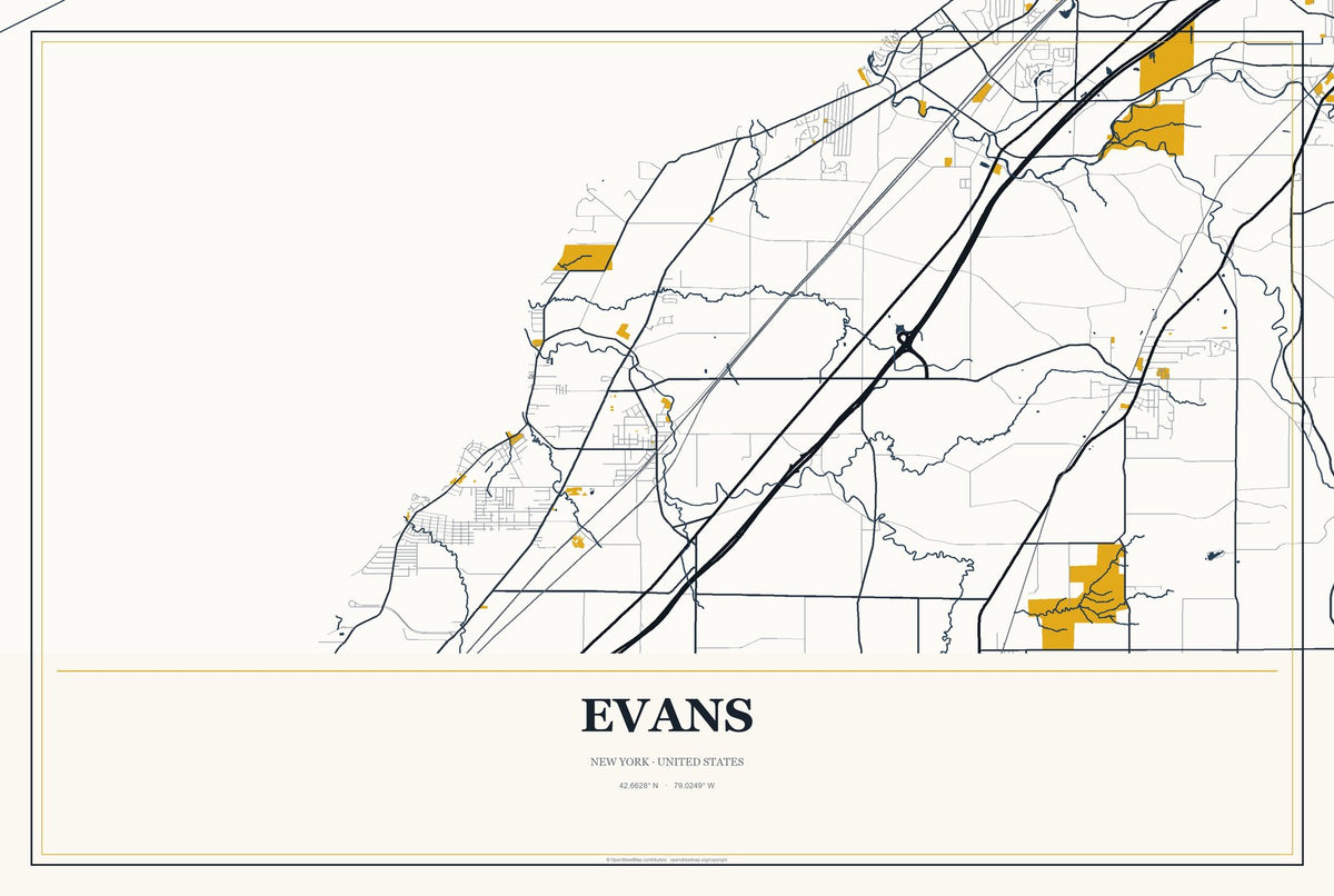 Evans, New York City Map Aluminum Sign in Citrine Modern style