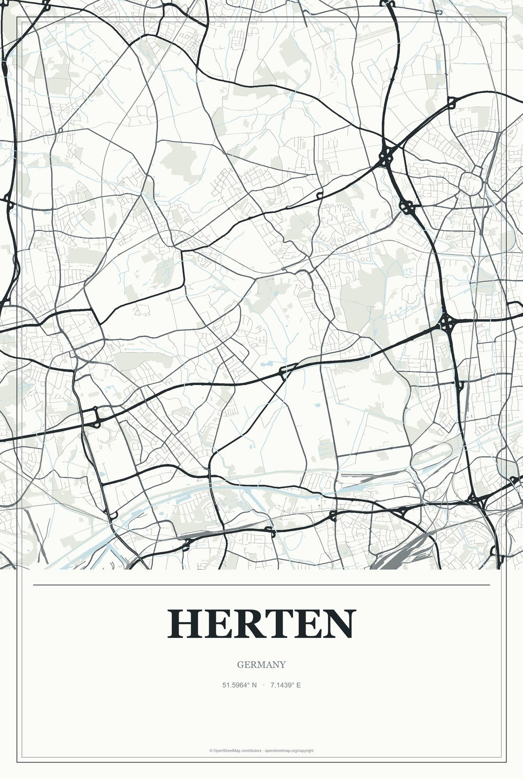 Herten, Germany City Map Aluminum Sign in Gallery Air style