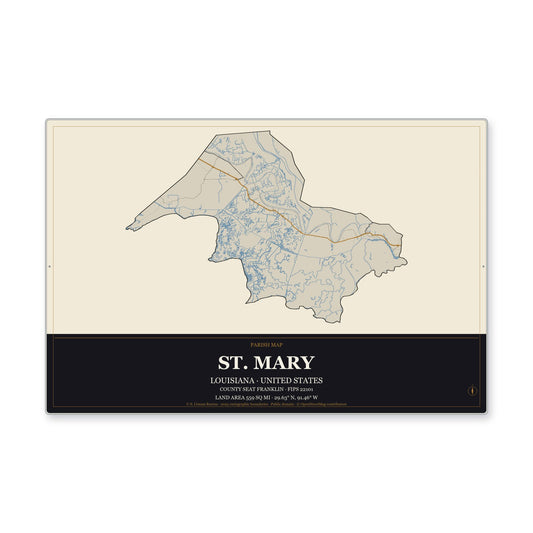 St. Mary Parish, Louisiana Map Aluminum Sign in Museum Plaque style