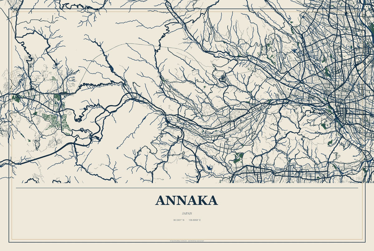 Annaka, Japan City Map Aluminum Sign in Coastal Cutout style