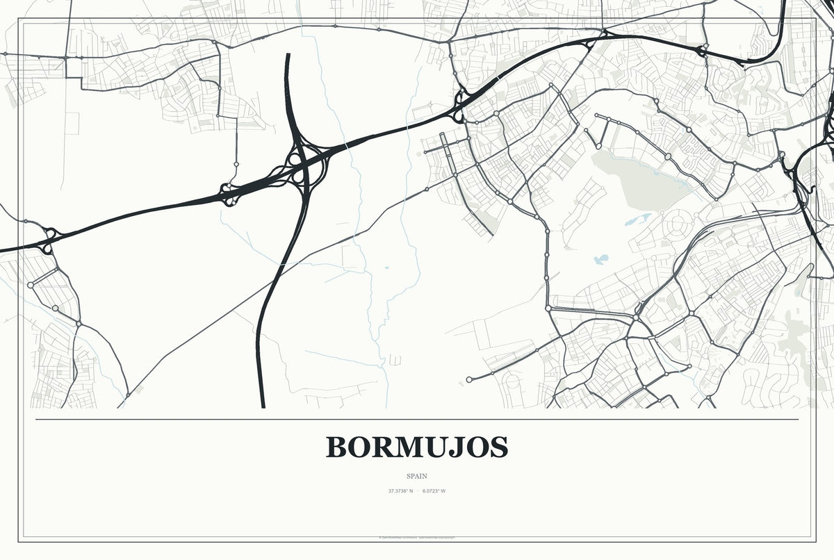 Bormujos, Spain City Map Aluminum Sign in Gallery Air style