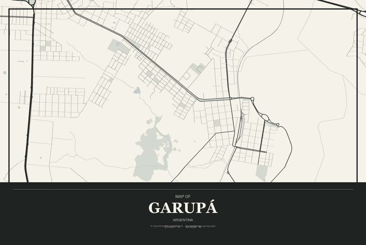 Garupá, Argentina City Map Aluminum Sign in Museum Plaque style
